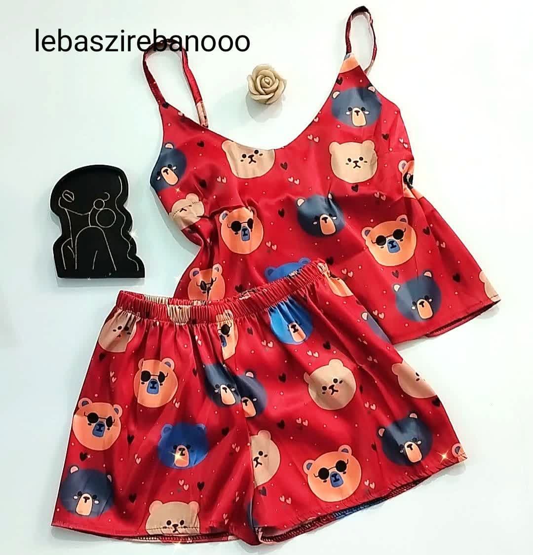 ست ساتن طرح گربه نره لباس زیر بانو